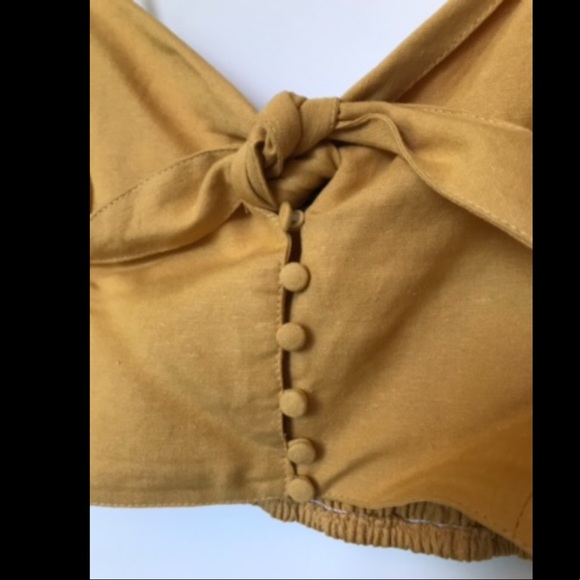 Adorable Mustard Yellow Button down Crop | M - Picture 2 of 6